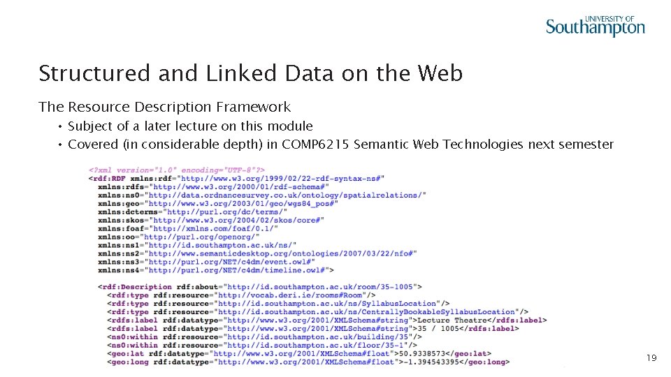 Structured and Linked Data on the Web The Resource Description Framework • Subject of