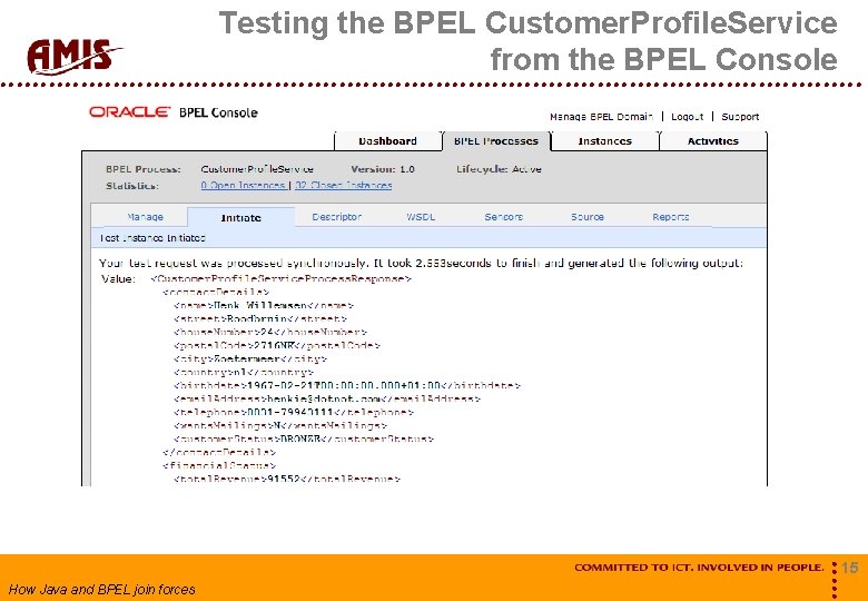 Testing the BPEL Customer. Profile. Service from the BPEL Console How Java and BPEL