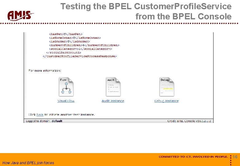 Testing the BPEL Customer. Profile. Service from the BPEL Console How Java and BPEL