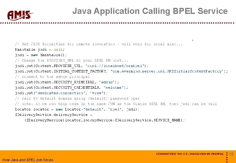 Java Application Calling BPEL Service How Java and BPEL join forces 19 