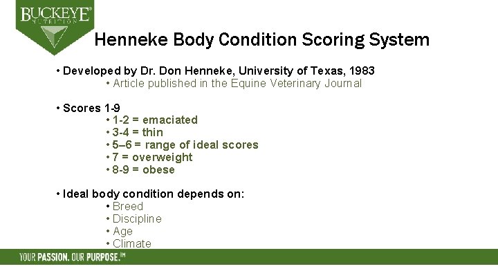 Henneke Body Condition Scoring System • Developed by Dr. Don Henneke, University of Texas,