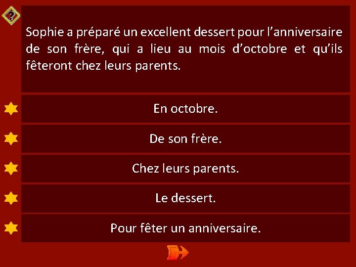 Sophie a préparé un excellent dessert pour l’anniversaire de son frère, qui a lieu