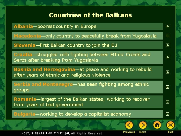 Countries of the Balkans Albania—poorest country in Europe Macedonia—only country to peacefully break from