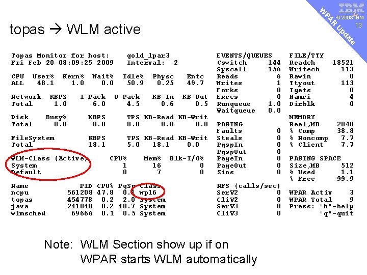 PA 13 R topas WLM active © 2008 13 IBM v W IBM System