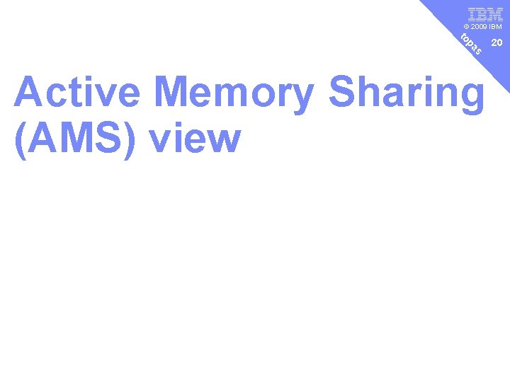 v © 2009 IBM s pa to Active Memory Sharing (AMS) view 20 