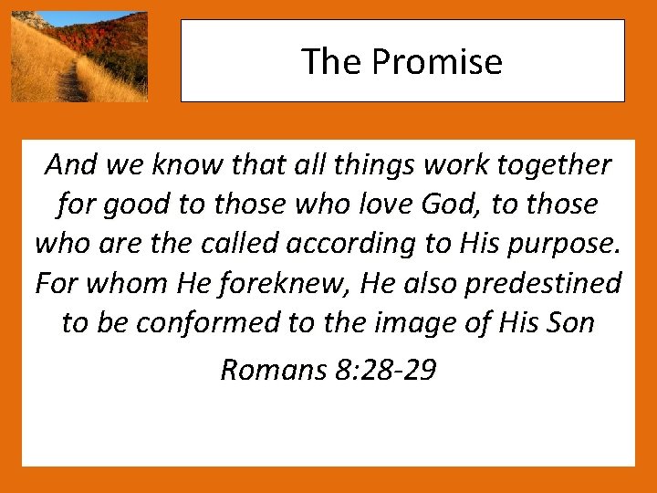 The Promise And we know that all things work together for good to those