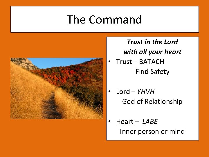 The Command Trust in the Lord with all your heart • Trust – BATACH