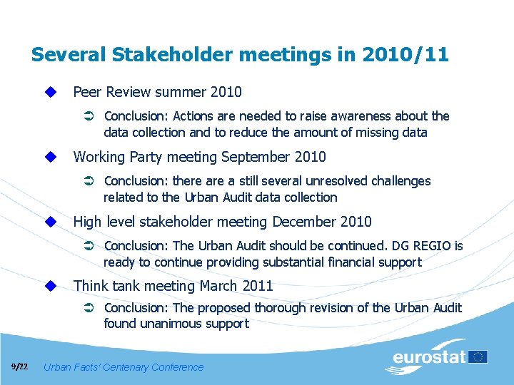 Several Stakeholder meetings in 2010/11 u Peer Review summer 2010 Ü Conclusion: Actions are