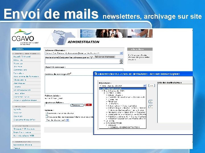 Envoi de mails newsletters, archivage sur site 