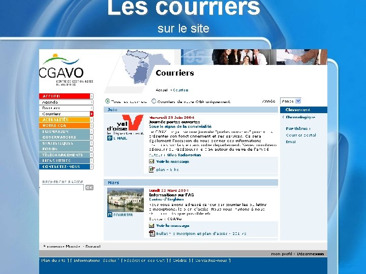 Les courriers sur le site 