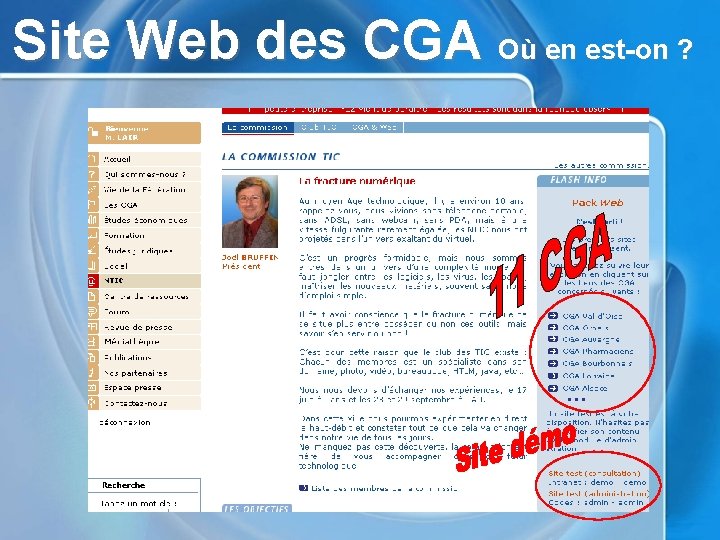 Site Web des CGA Où en est-on ? … 