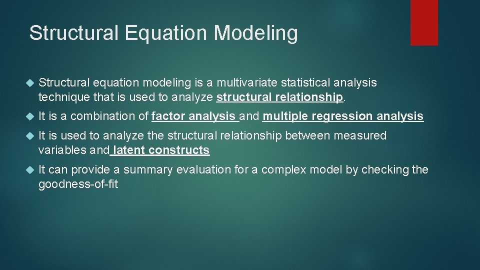 Structural Equation Modeling Structural equation modeling is a multivariate statistical analysis technique that is Structural Equation Modeling Structural equation modeling is a multivariate statistical analysis technique that is