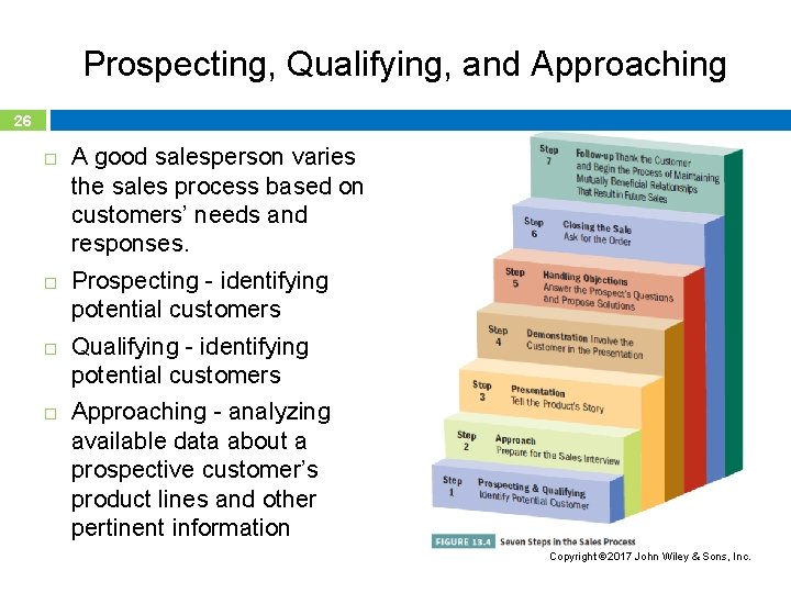 Prospecting, Qualifying, and Approaching 26 A good salesperson varies the sales process based on