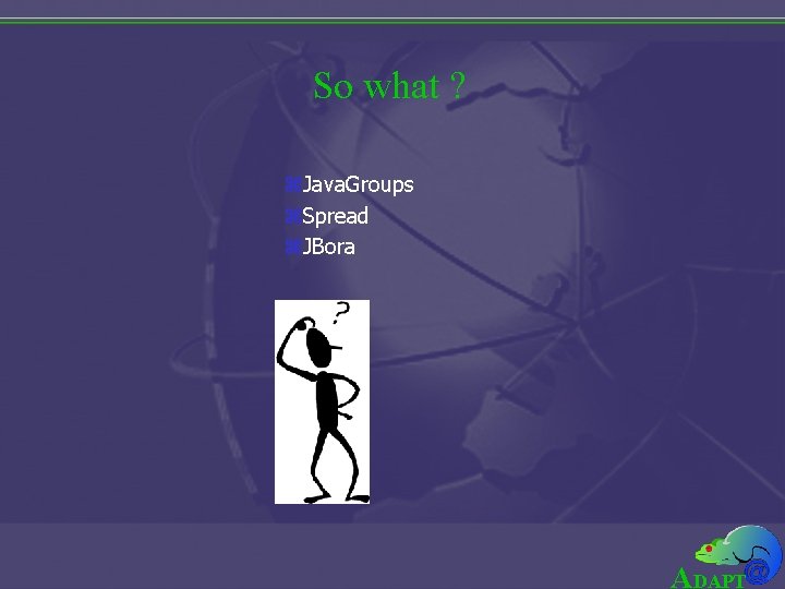 So what ? z. Java. Groups z. Spread z. JBora ADAPT 