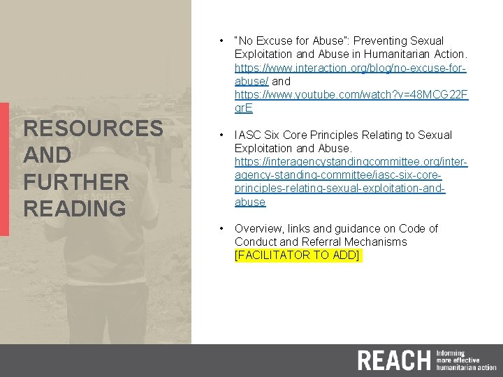 RESOURCES AND FURTHER READING • “No Excuse for Abuse”: Preventing Sexual Exploitation and Abuse