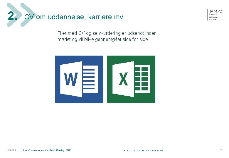 2. CV om uddannelse, karriere mv. Filer med CV og selvvurdering er udsendt inden