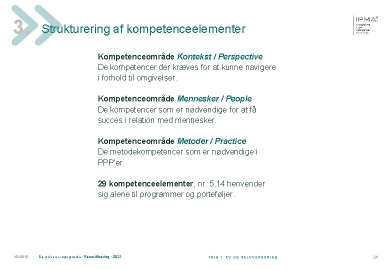 3. Strukturering af kompetenceelementer Kompetenceområde Kontekst / Perspective De kompetencer der kræves for at