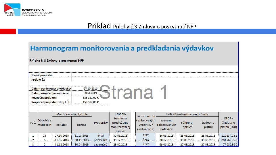 Príklad Prílohy č. 3 Zmluvy o poskytnutí NFP 