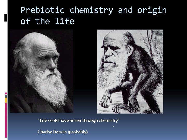 Prebiotic chemistry and origin of the life ‘’Life could have arisen through chemistry’’ Charlse
