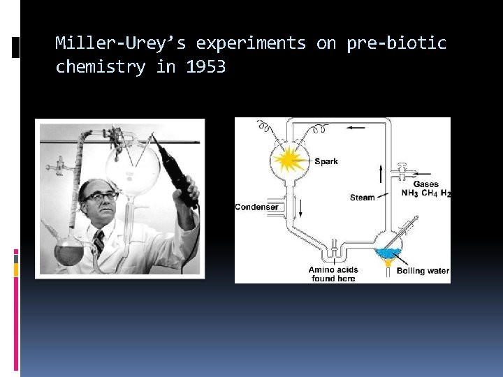 Miller-Urey’s experiments on pre-biotic chemistry in 1953 