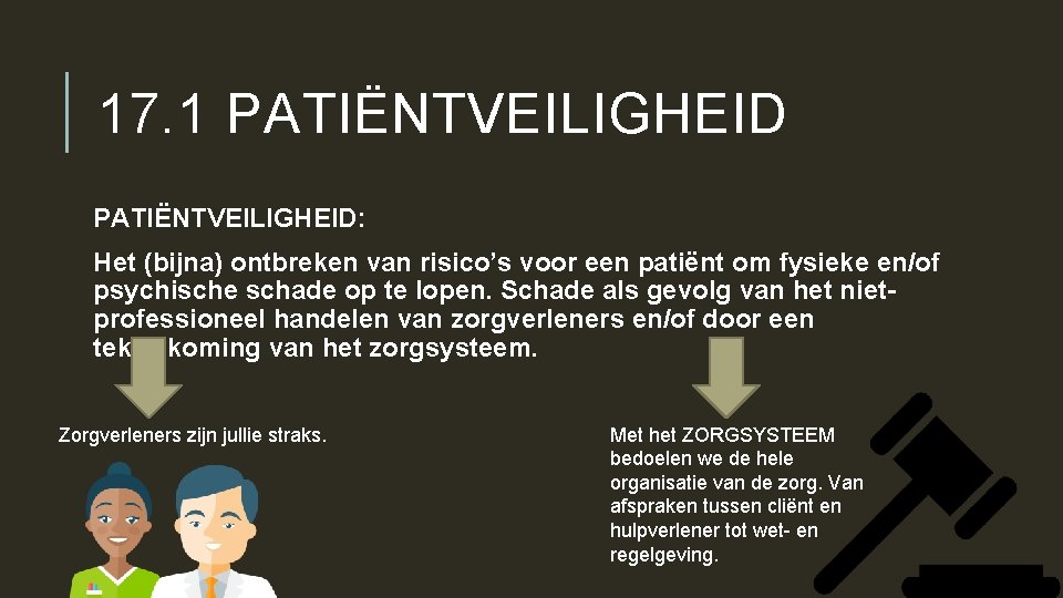 17. 1 PATIËNTVEILIGHEID: Het (bijna) ontbreken van risico’s voor een patiënt om fysieke en/of