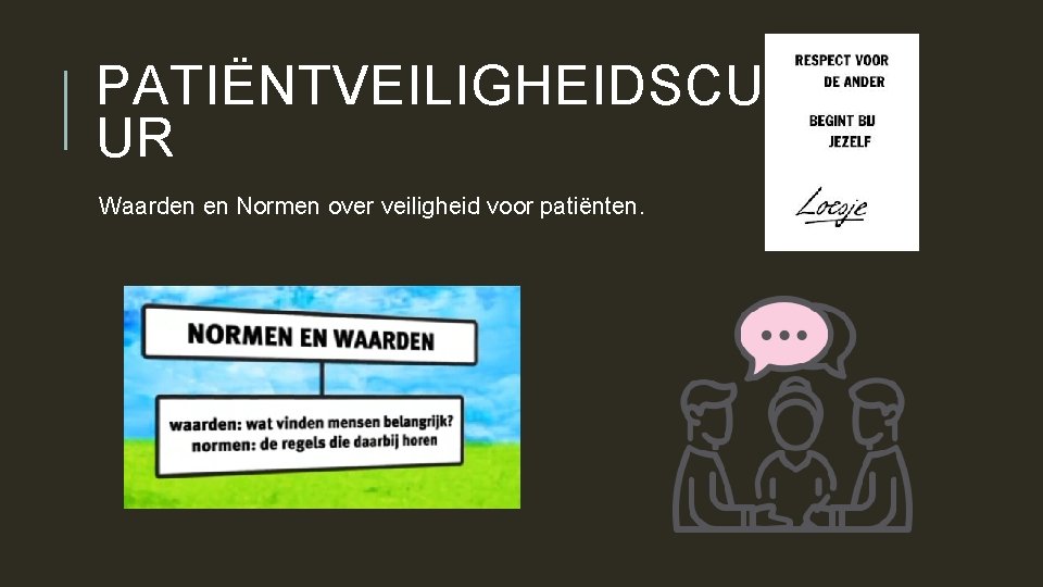 PATIËNTVEILIGHEIDSCULTU UR Waarden en Normen over veiligheid voor patiënten. 