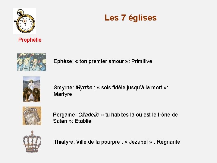 Les 7 églises Prophétie Ephèse: « ton premier amour » : Primitive Smyrne: Myrrhe