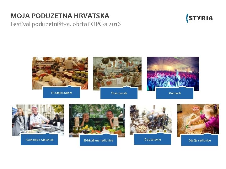 MOJA PODUZETNA HRVATSKA Festival poduzetništva, obrta i OPG-a 2016 Prodajni sajam Kulinarske radionice Stari