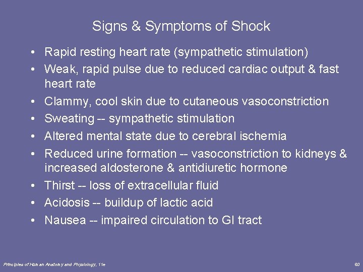 Signs & Symptoms of Shock • Rapid resting heart rate (sympathetic stimulation) • Weak, Signs & Symptoms of Shock • Rapid resting heart rate (sympathetic stimulation) • Weak,