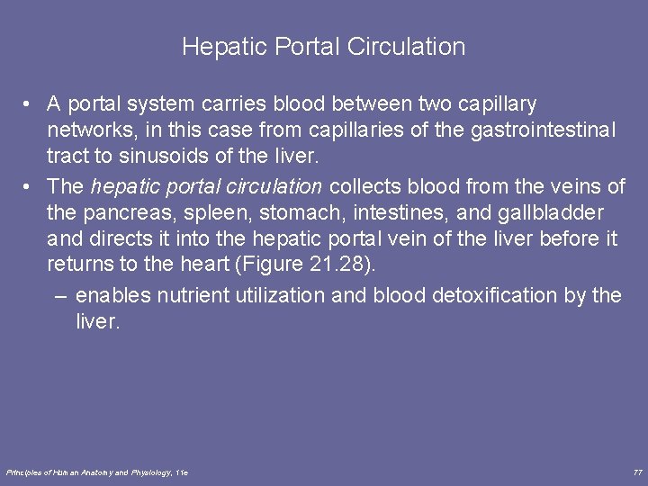 Hepatic Portal Circulation • A portal system carries blood between two capillary networks, in Hepatic Portal Circulation • A portal system carries blood between two capillary networks, in