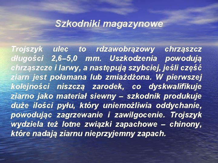 Szkodniki magazynowe Trojszyk ulec to rdzawobrązowy chrząszcz długości 2, 6– 5, 0 mm. Uszkodzenia