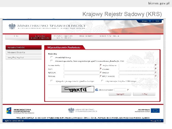 Krajowy Rejestr Sądowy (KRS) Projekt „Centralna Ewidencja i Informacja o Działalności Gospodarczej” w zakresie