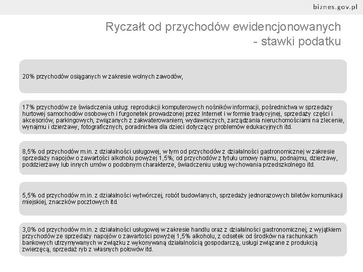 Ryczałt od przychodów ewidencjonowanych - stawki podatku 20% przychodów osiąganych w zakresie wolnych zawodów,