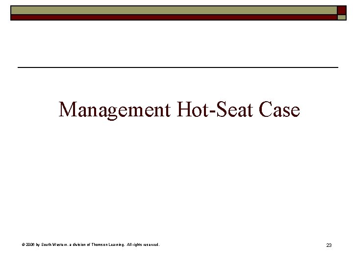 Management Hot-Seat Case © 2006 by South-Western, a division of Thomson Learning. All rights