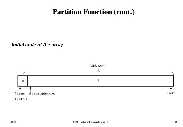 Partition Function (cont. ) Initial state of the array 10/20/2021 CS 202 - Fundamentals