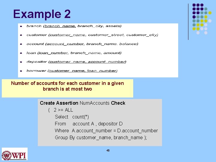 Example 2 Number of accounts for each customer in a given branch is at