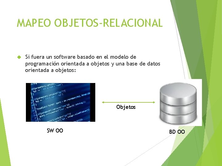 MAPEO OBJETOS-RELACIONAL Si fuera un software basado en el modelo de programación orientada a