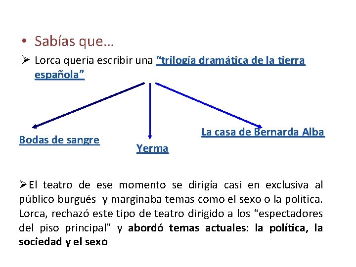  • Sabías que… Ø Lorca quería escribir una “trilogía dramática de la tierra