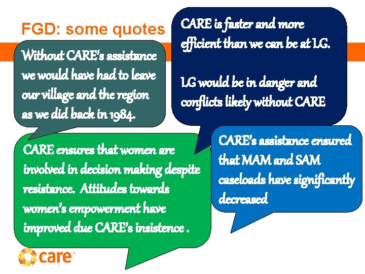CARE is faster and more FGD: some quotes efficient than we can be at