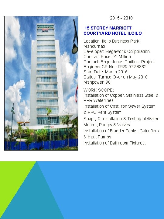 2015 - 2018 15 STOREY MARRIOTT COURTYARD HOTEL ILOILO Location: Iloilo Business Park, Mandurriao