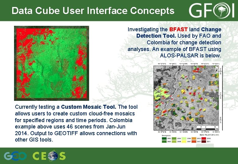 Data Cube User Interface Concepts Investigating the BFAST land Change Detection Tool. Used by