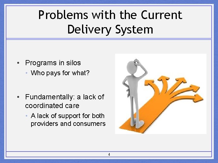 Problems with the Current Delivery System • Programs in silos • Who pays for