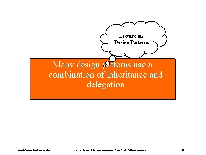 Lecture on Design Patterns Many design patterns use a combination of inheritance and delegation