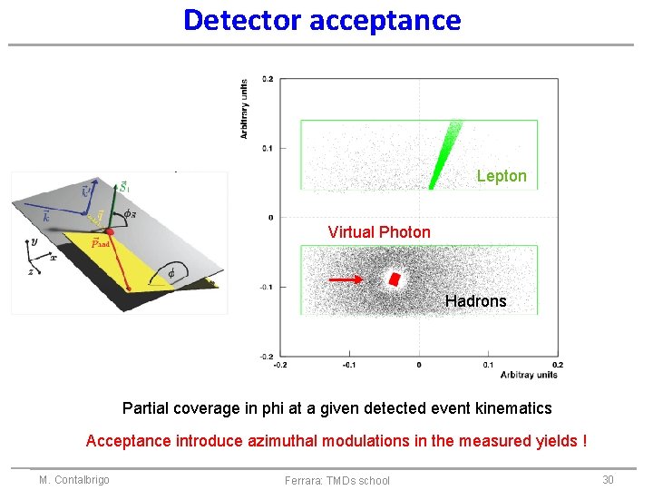 Detector acceptance Lepton Virtual Photon Hadrons Partial coverage in phi at a given detected