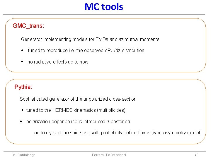 MC tools GMC_trans: Generator implementing models for TMDs and azimuthal moments tuned to reproduce