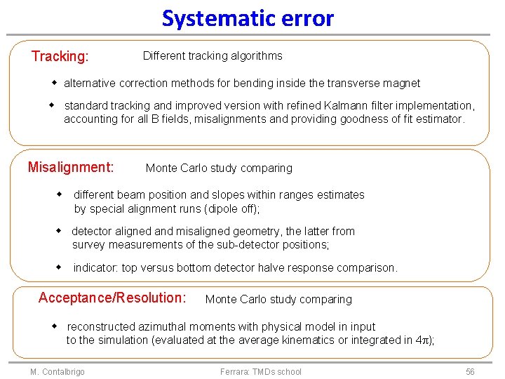 Systematic error Tracking: Different tracking algorithms alternative correction methods for bending inside the transverse