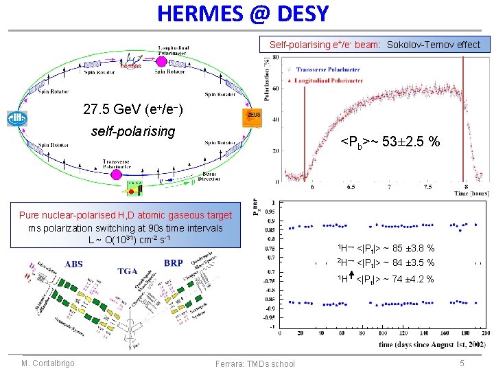 HERMES @ DESY Self-polarising e+/e- beam: Sokolov-Ternov effect 27. 5 Ge. V (e+/e-) self-polarising