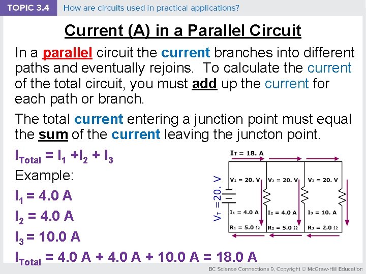 Current (A) in a Parallel Circuit In a parallel circuit the current branches into