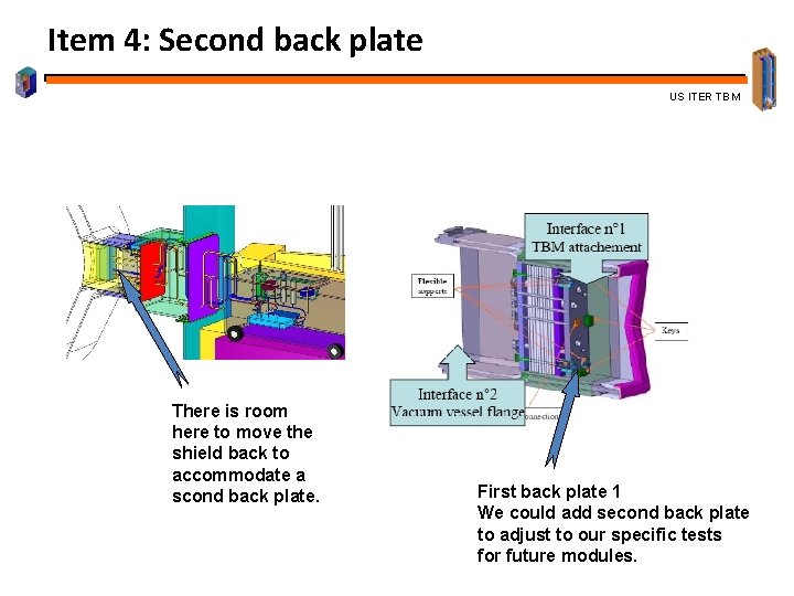Item 4: Second back plate US ITER TBM There is room here to move