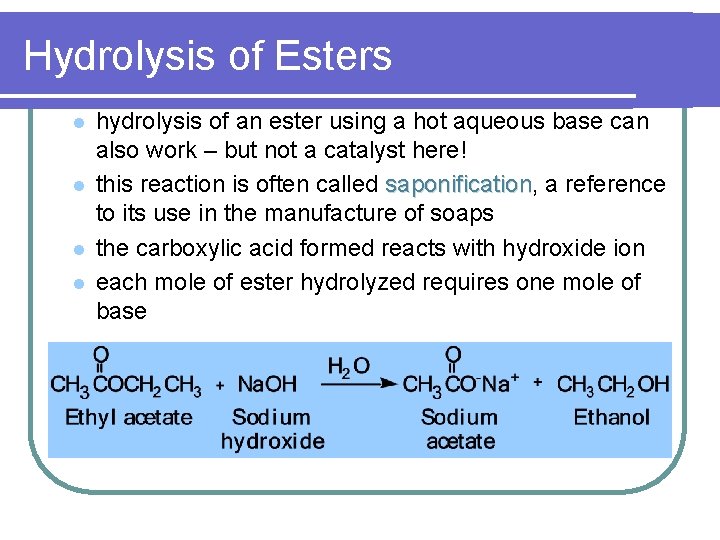 Hydrolysis of Esters l l hydrolysis of an ester using a hot aqueous base
